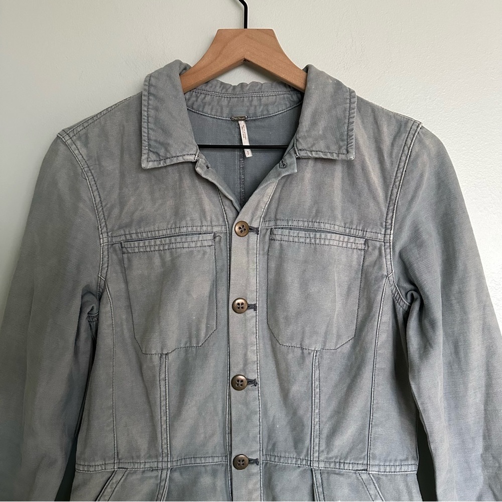 Free People Long Sleeve One Piece Button Front Collared Utility Romper - Picture 2 of 5